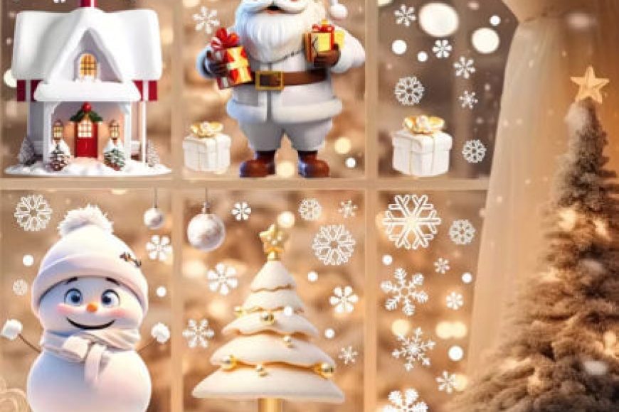 100+ Christmas Door and Window Stickers with Santa Claus2